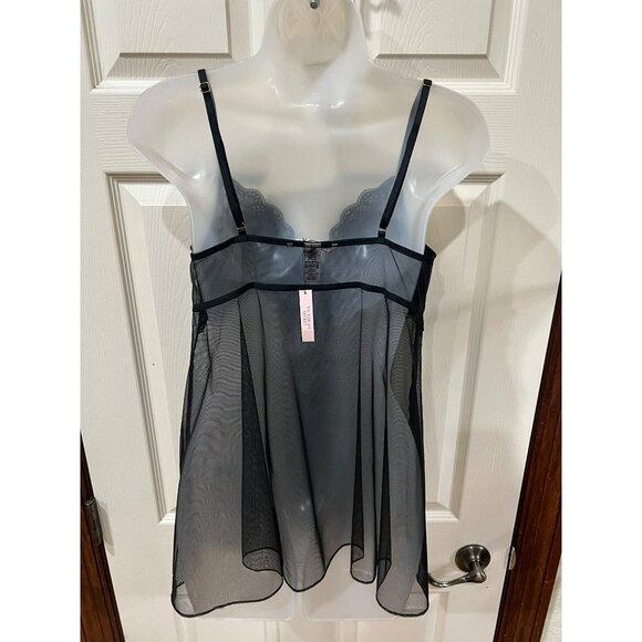 NWT Victorias Secret Black Sheer Lace Babydoll Lingerie With Adjustable Straps S - Picture 3 of 7